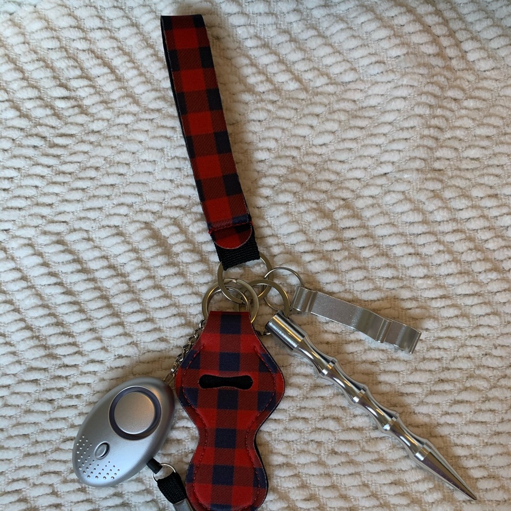 Red Plaid Safety Keychain
